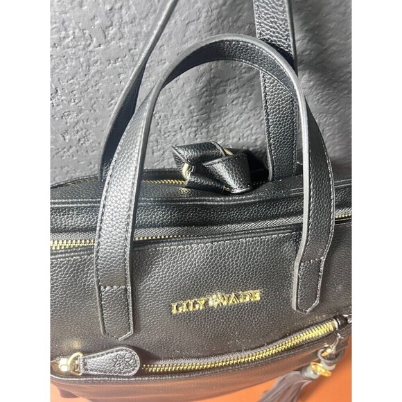 Lily Jade Brittany Convertible Tote Diaper Bag Black Vegan Leather Tassel Travel - Picture 8 of 16